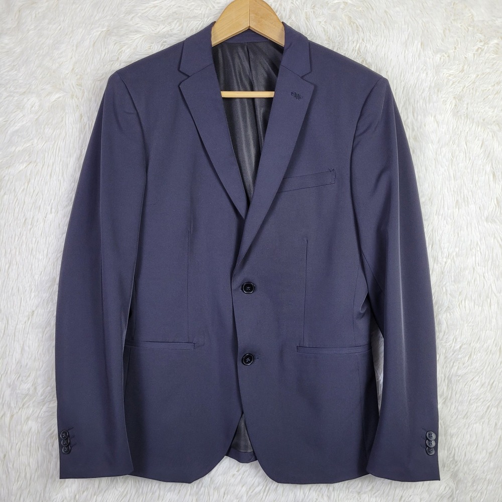 Zara Man Navy Blue Two Button Slim Fit Blazer Suit Jacket AW16 USA 38